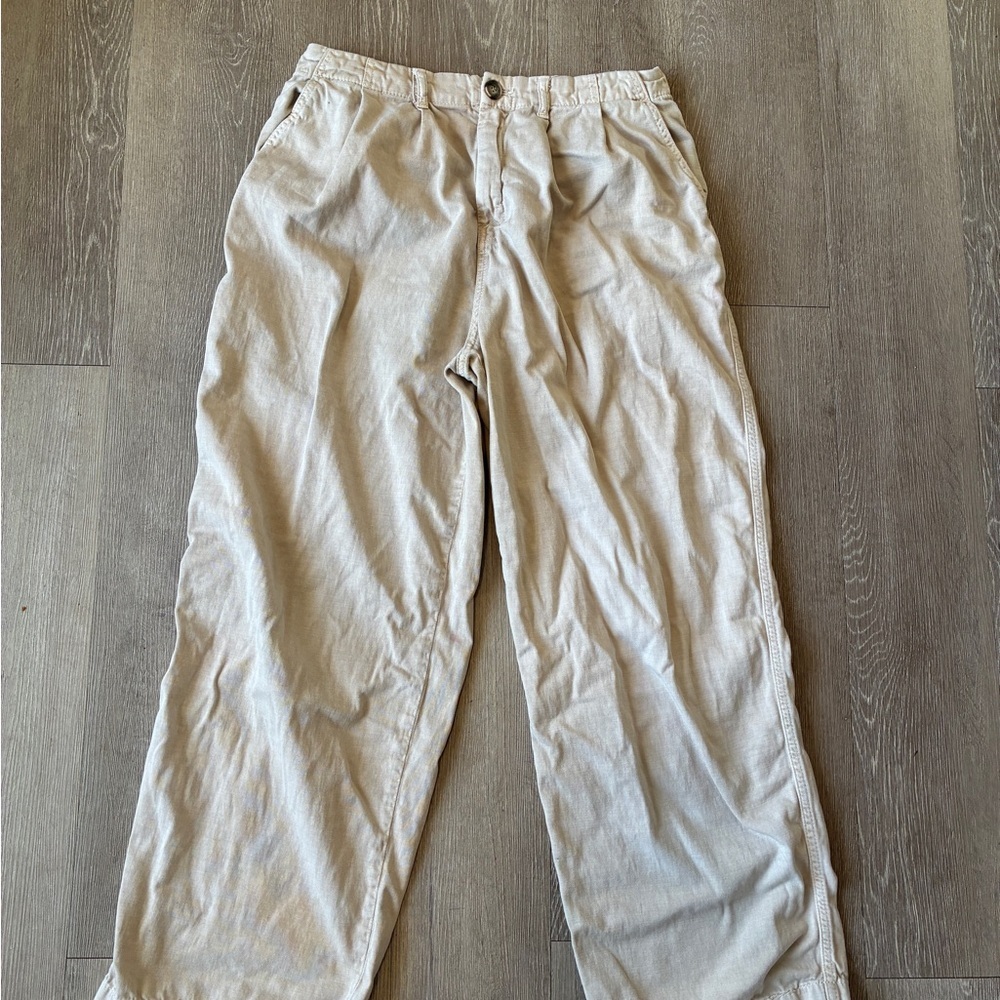 Free people beige cream cotton wide leg trousers boho cottagecore grandmacore